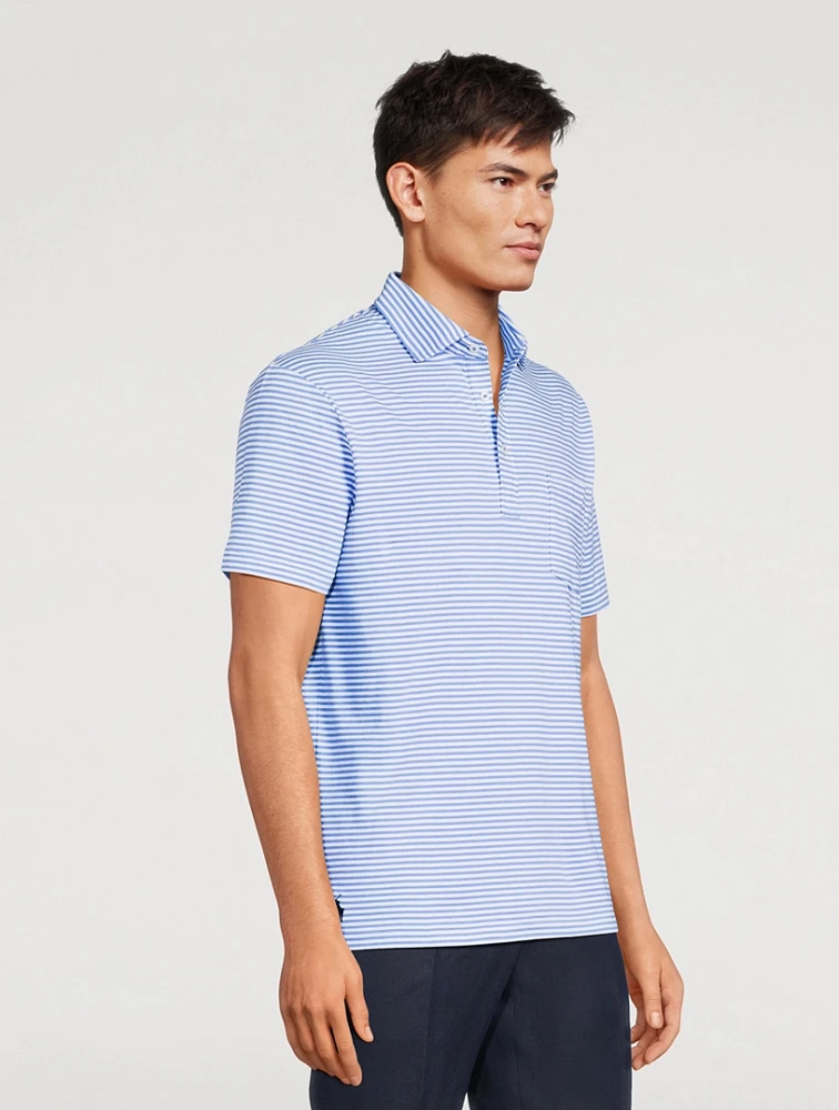 Cotton Short-Sleeve Polo Striped Print