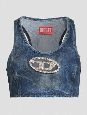 Denim Tank Top With Crystal Plaque