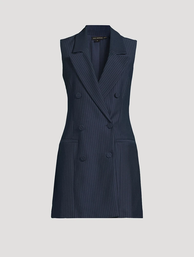 Double-Breasted Blazer Dress Pinstripe Print