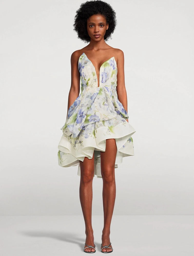 Natura Asymmetric Mini Dress In Floral Print