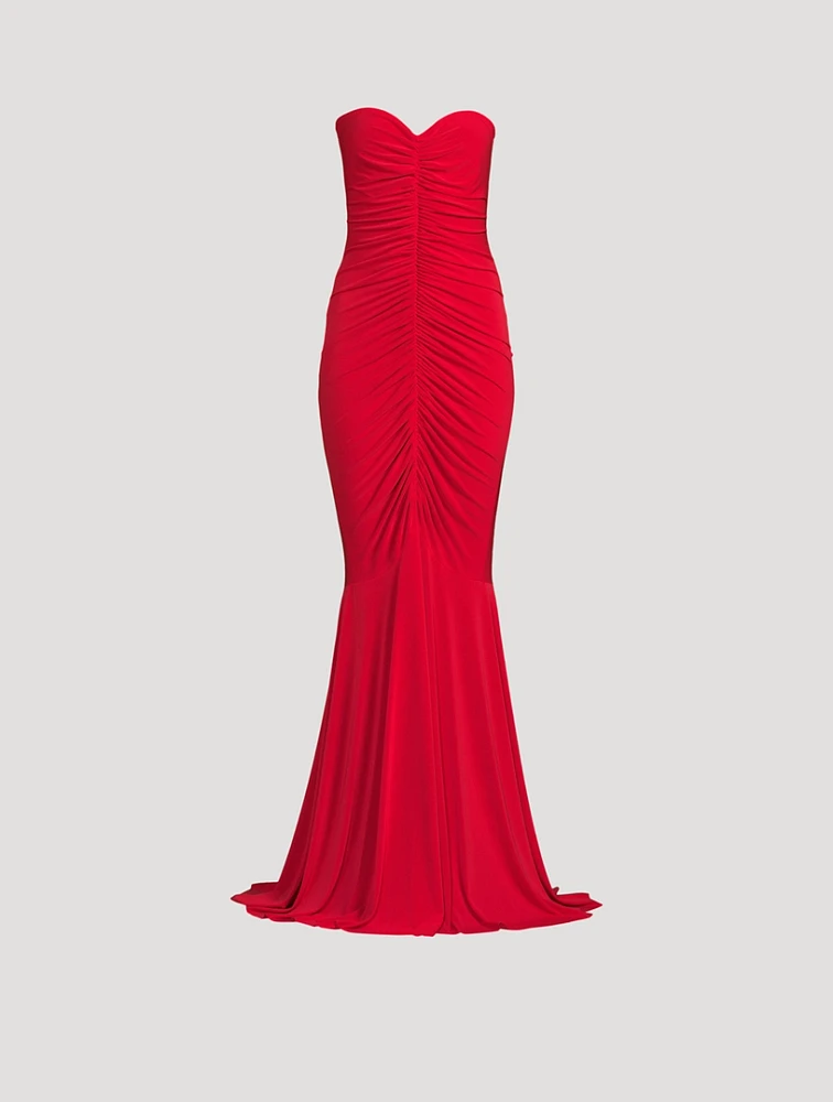 Shirred-Front Strapless Fishtail Gown