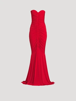 Shirred-Front Strapless Fishtail Gown