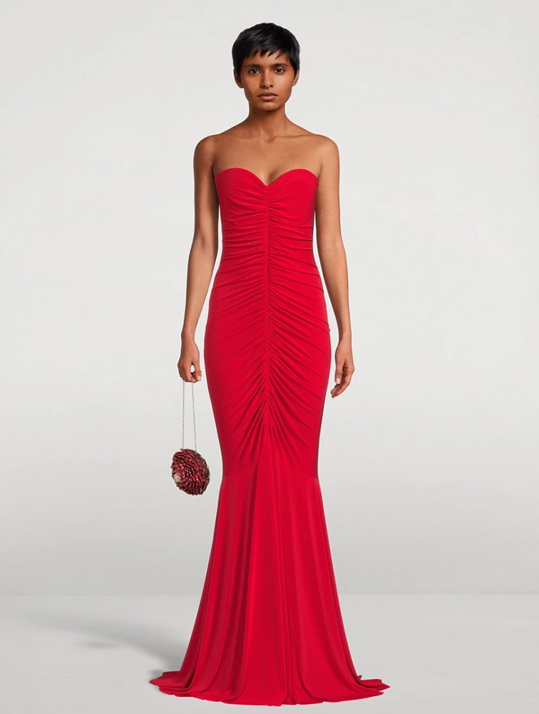 Shirred-Front Strapless Fishtail Gown