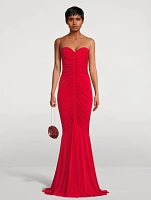 Shirred-Front Strapless Fishtail Gown