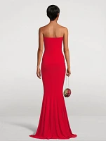 Shirred-Front Strapless Fishtail Gown