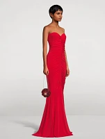 Shirred-Front Strapless Fishtail Gown