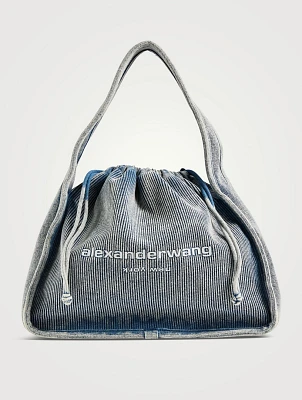 Large Ryan Rib-Knit Denim Shoulder Bag