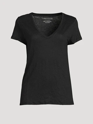 Stretch-Linen V-Neck T-Shirt