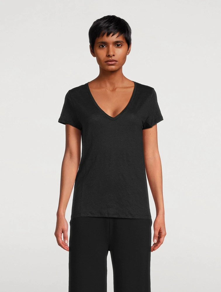 Stretch-Linen V-Neck T-Shirt