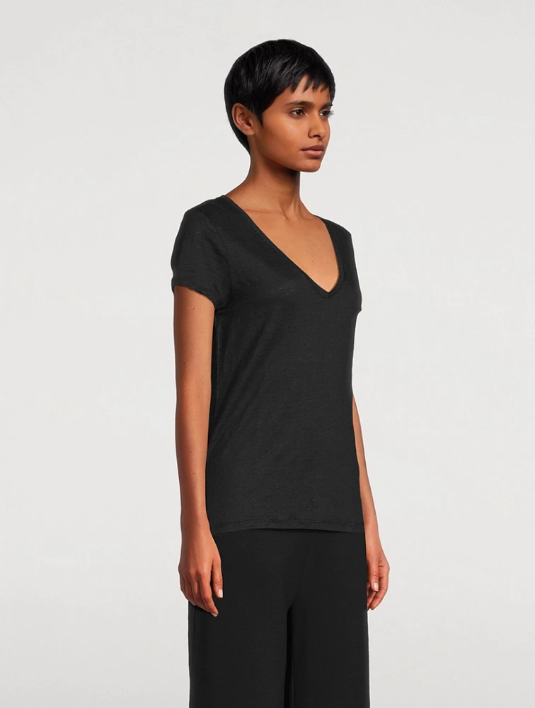 Stretch-Linen V-Neck T-Shirt