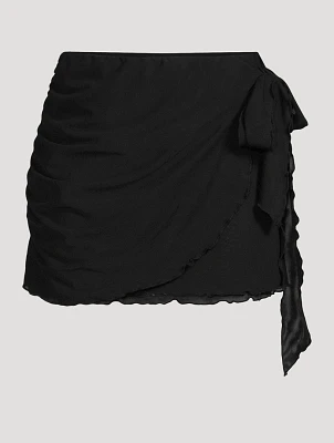 Mesh Side-Wrap Mini Skirt