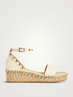 Rockstud Leather Espadrille Wedge Sandals