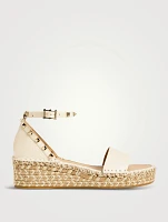 Rockstud Leather Espadrille Wedge Sandals