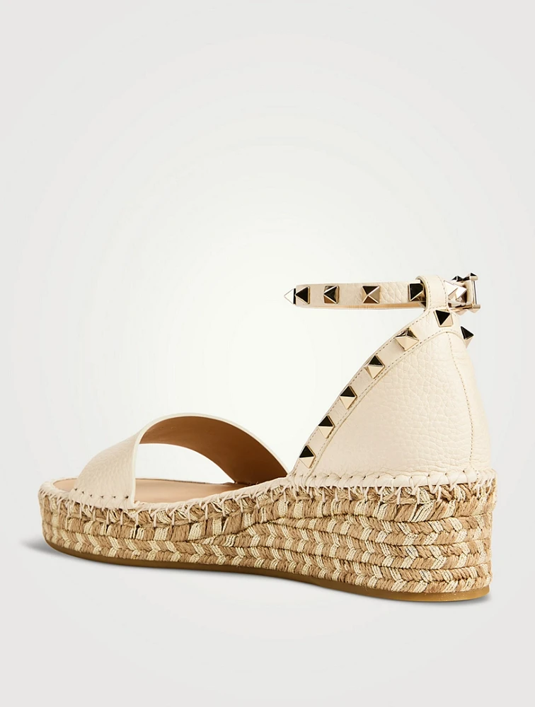 Rockstud Leather Espadrille Wedge Sandals