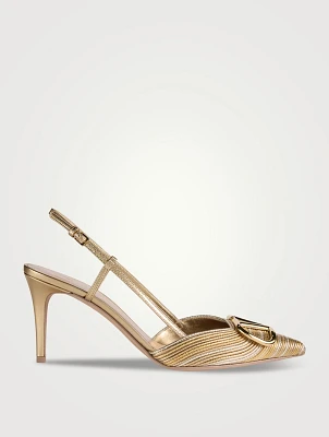 VLOGO Metallic Leather Slingback Pumps