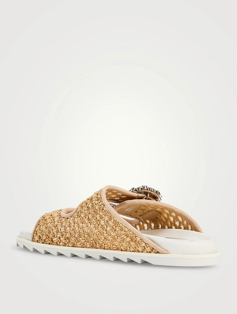 Slidy Viv' Strass Raffia Slide Sandals