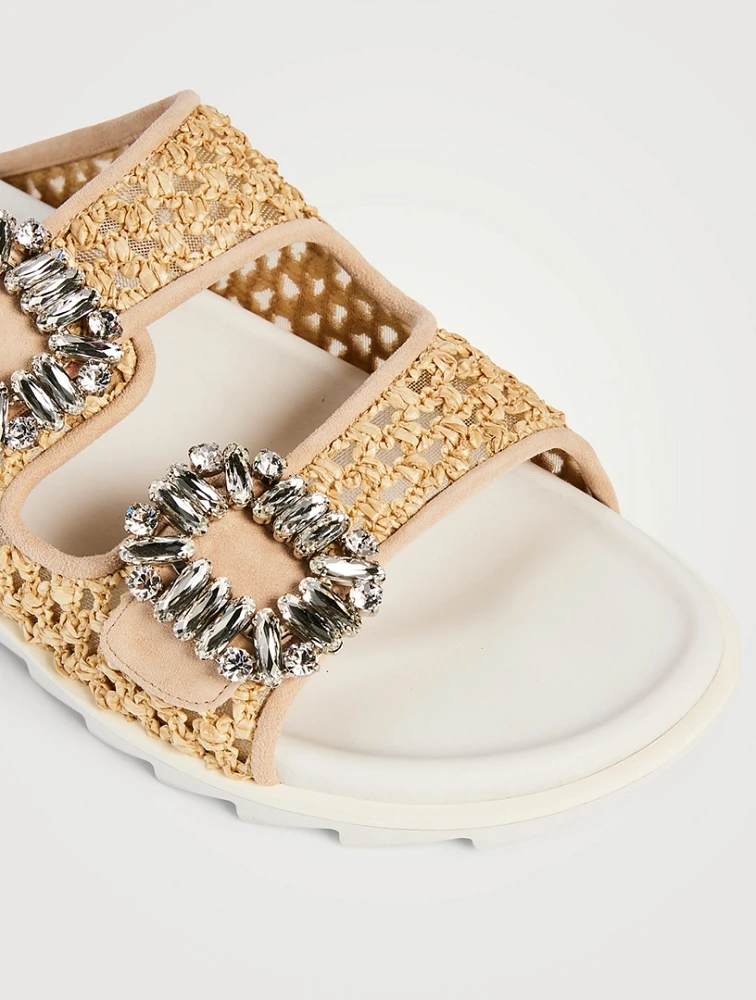 Slidy Viv' Strass Raffia Slide Sandals