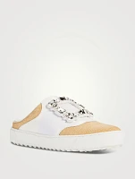 Very Vivier Strass Leather And Raffia Sneaker Mules