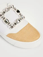 Very Vivier Strass Leather And Raffia Sneaker Mules