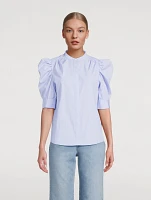 Cotton Ruched Puff-Sleeve Shirt