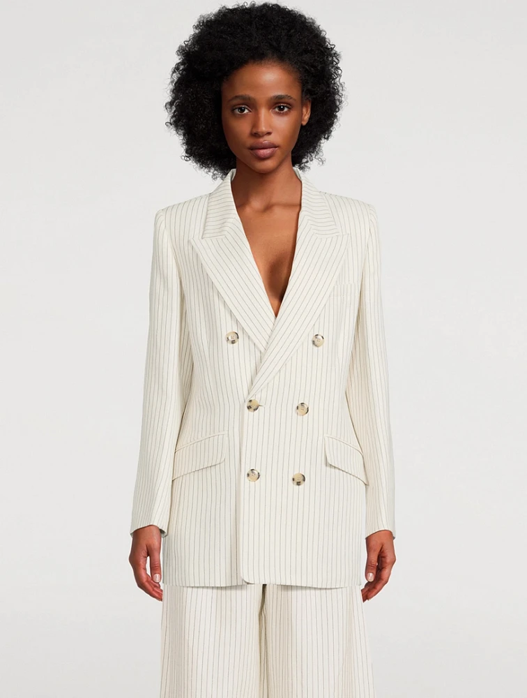 Cotton And Linen Double-Breasted Blazer