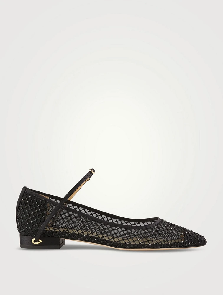 Lorenzo Crystal Mesh And Satin Ballet Flats