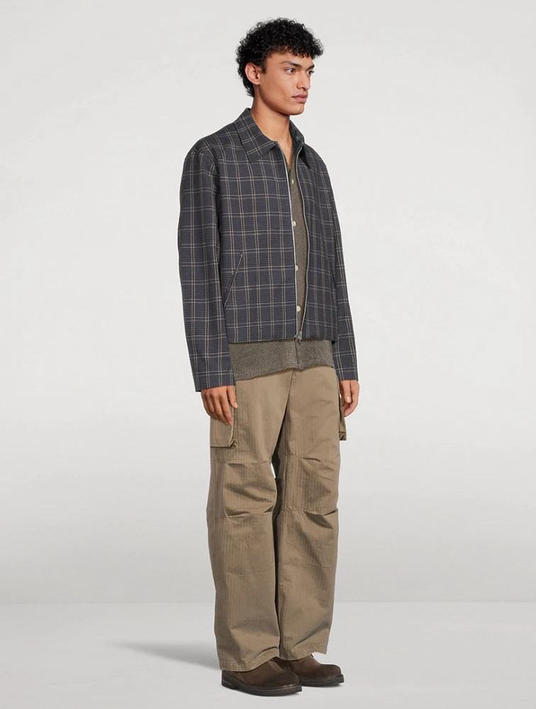 Linen And Wool Zip Jacket Check Print