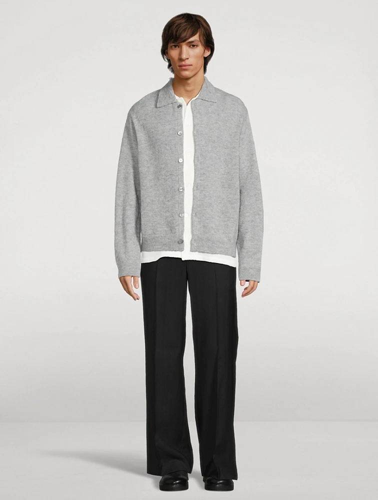 Fuzzy Alpaca Polo Cardigan