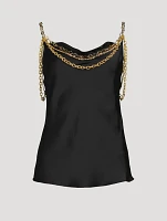 Chain-Trimmed Satin Tank Top