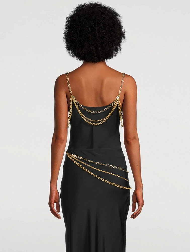 Chain-Trimmed Satin Tank Top