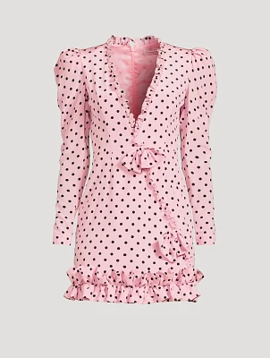 Silk Mini Dress Polka Dot Print