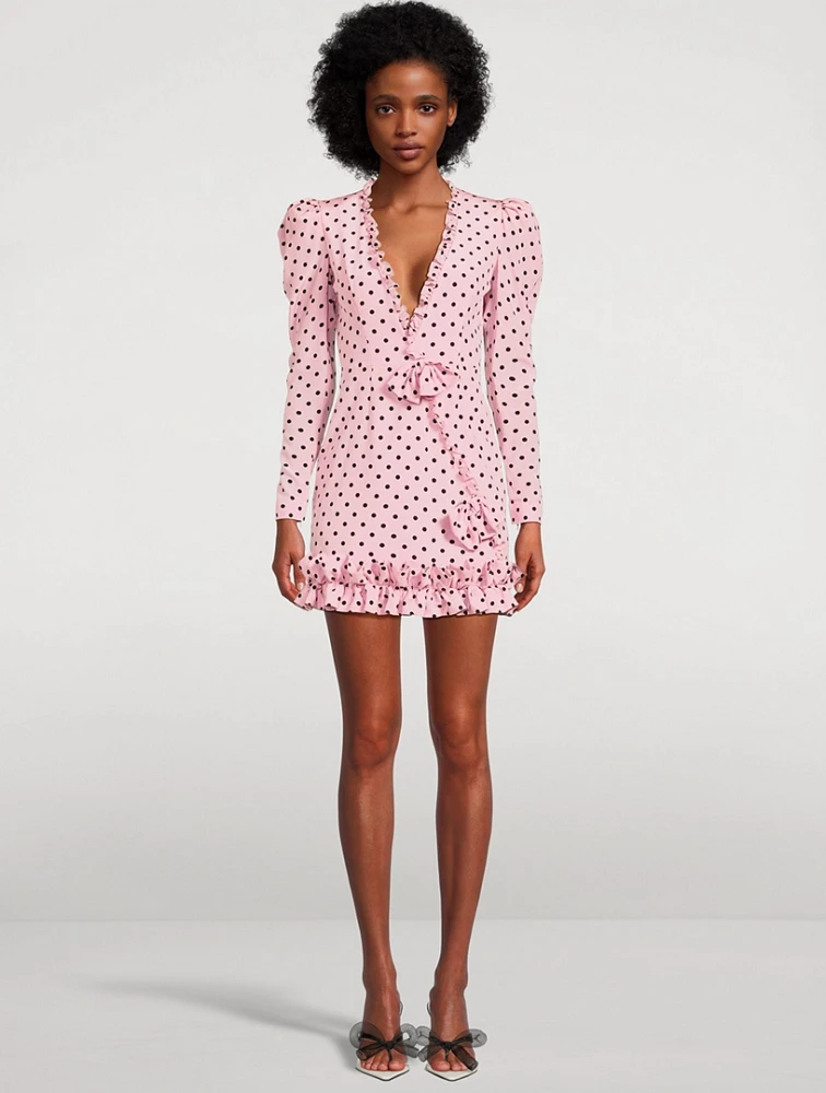 Silk Mini Dress Polka Dot Print