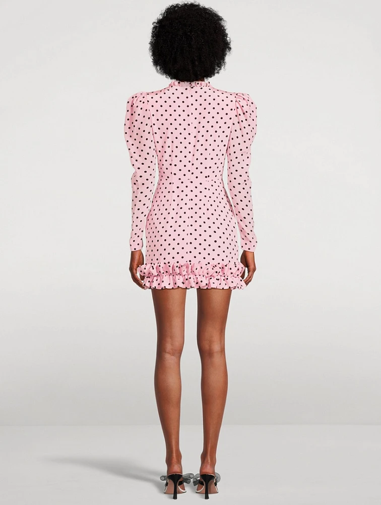 Silk Mini Dress Polka Dot Print