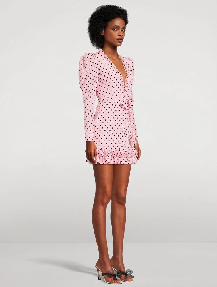 Silk Mini Dress Polka Dot Print