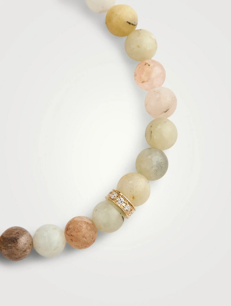 Morganite Beaded Bracelet With 14K Gold Diamond Rondelle