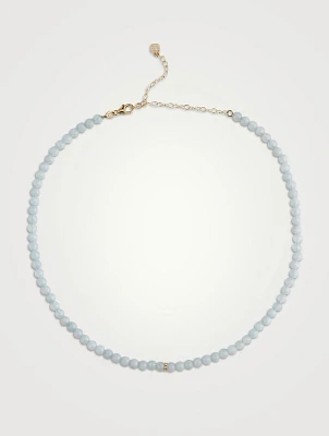 Aquamarine Beaded Necklace With 14K Gold Diamond Rondelle