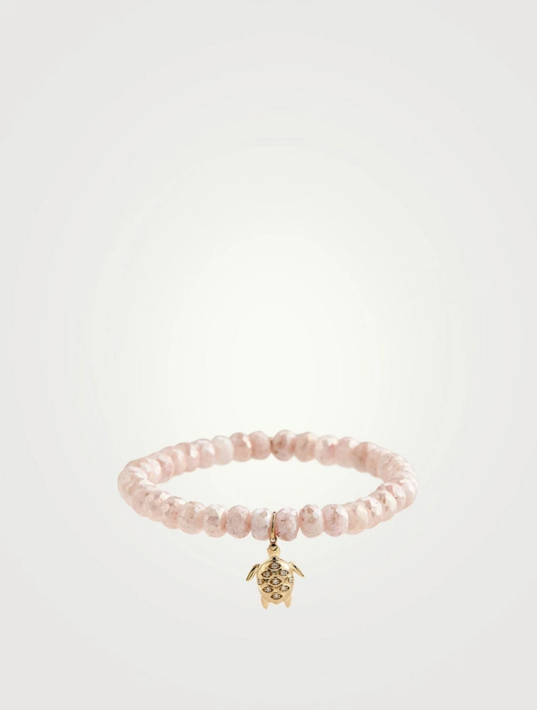 Pink Grapolite Beaded Bracelet With 14K Gold Diamond Rondelle