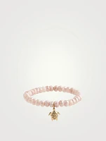 Pink Grapolite Beaded Bracelet With 14K Gold Diamond Rondelle