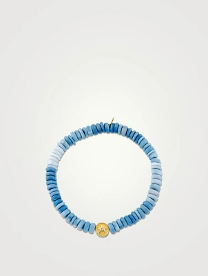 Blue Opal Heishi Bracelet With 14K Gold Diamond Starfish Clam Shell Charm