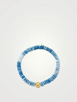 Blue Opal Heishi Bracelet With 14K Gold Diamond Starfish Clam Shell Charm