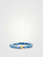 Blue Opal Heishi Bracelet With 14K Gold Diamond Starfish Clam Shell Charm