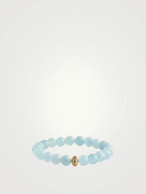 Aquamarine Beaded Bracelet With 14K Gold Diamond Rondelle