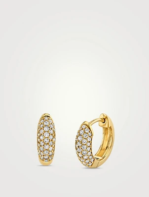 14K Gold Puffy Huggie Hoop Earrings With Diamonds