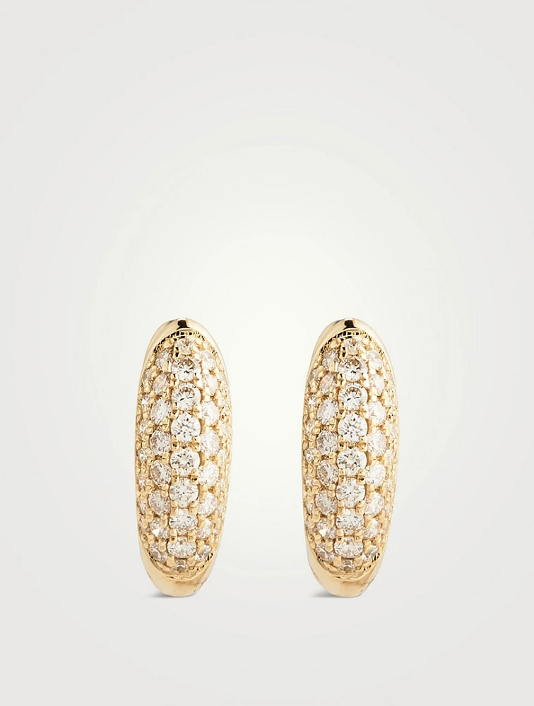 14K Gold Puffy Huggie Hoop Earrings With Diamonds