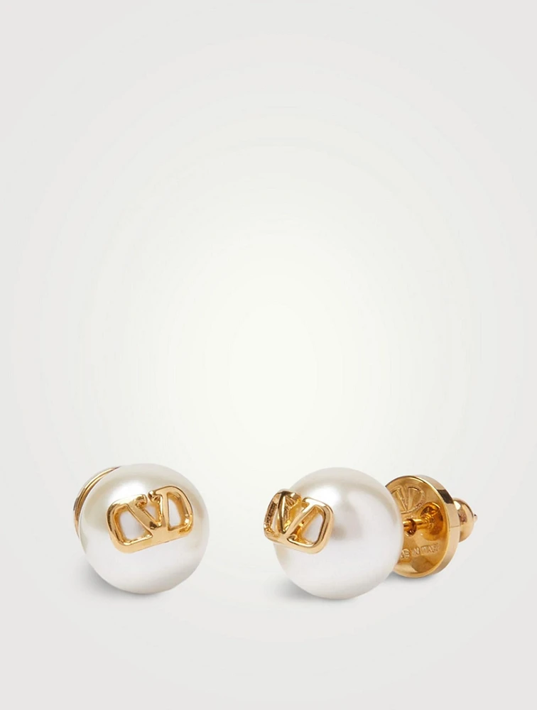 VLOGO Pearl Stud Earrings