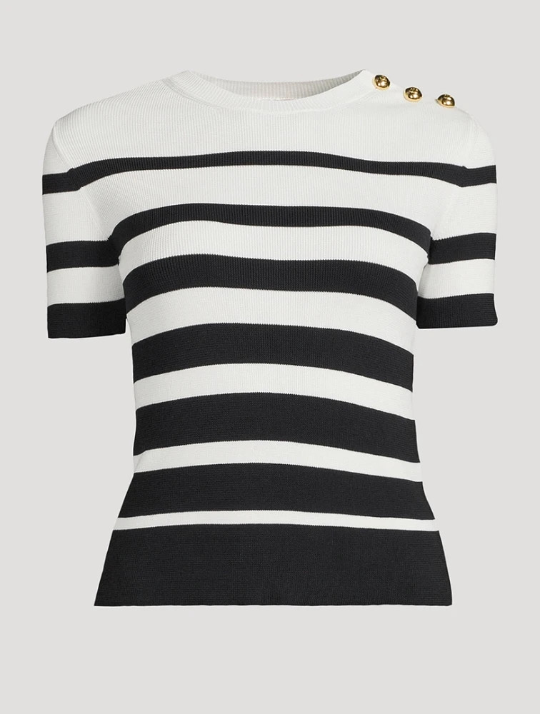 Stripe Jacquard Short-Sleeve Sweater