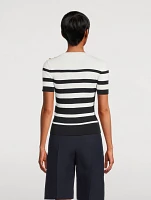 Stripe Jacquard Short-Sleeve Sweater