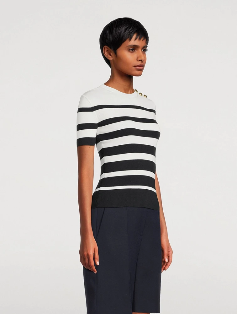 Stripe Jacquard Short-Sleeve Sweater