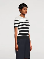 Stripe Jacquard Short-Sleeve Sweater