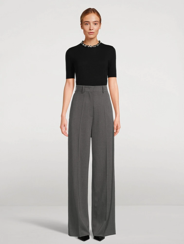 Stretch Wool Wide-Leg Trousers